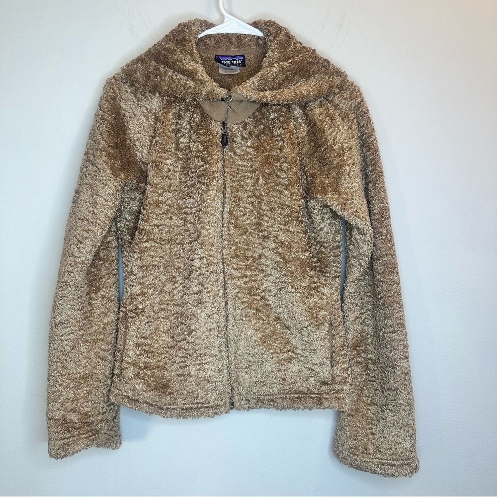 Patagonia Synchilla Curly Q Jacket Full Zip Shawl Collar Bell Sleeves Tan Sz M